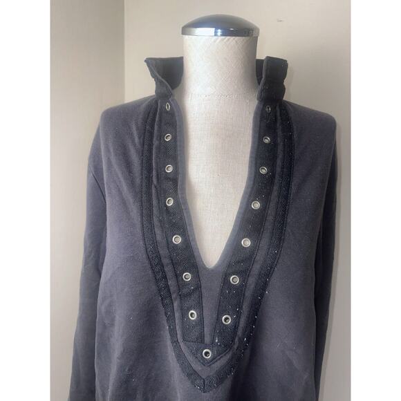 Michael Kors Womens Cotton V-Neck Grommet Sweater Black Size Large - Picture 2 of 12